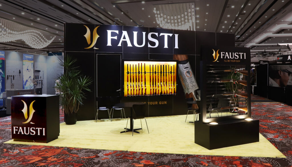 Fausti trade show booth with product display cabinets
