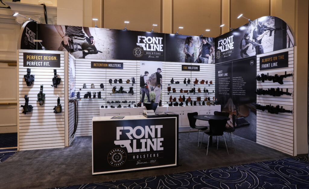 Frontline rental trade show booth with branded back wall