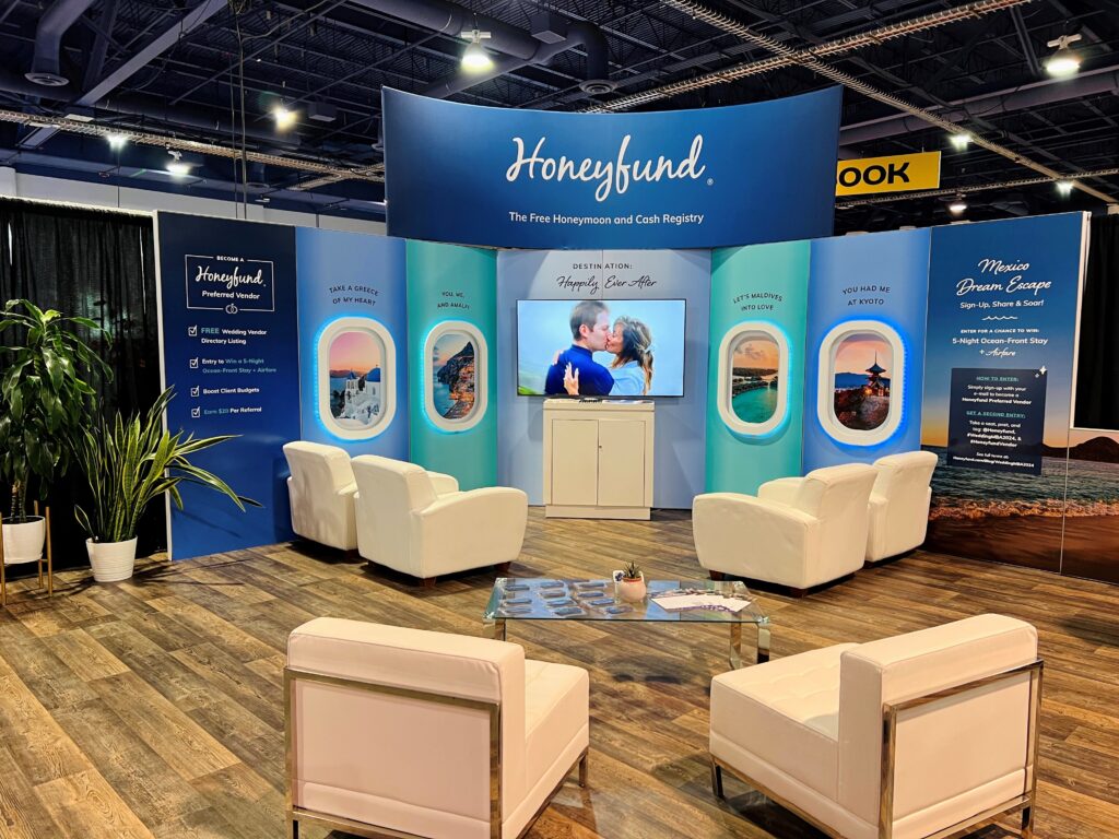 Honeyfund trade show booth with open reception counter