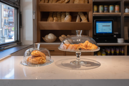 pastries in glass display
