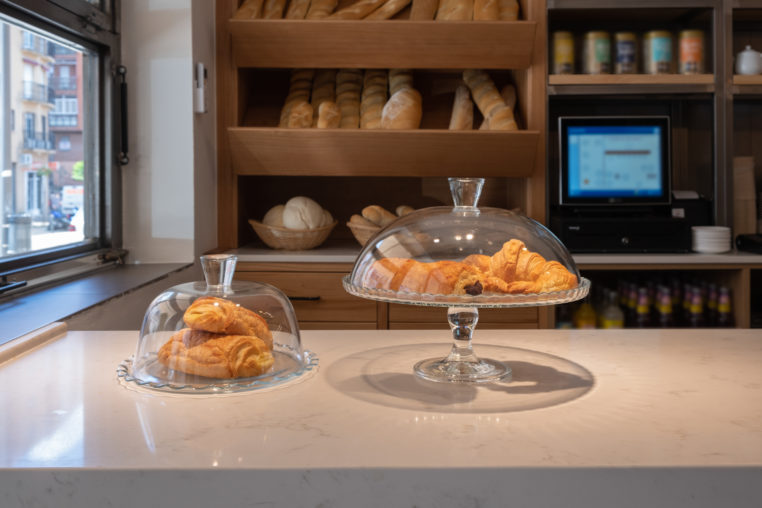 pastries in glass display
